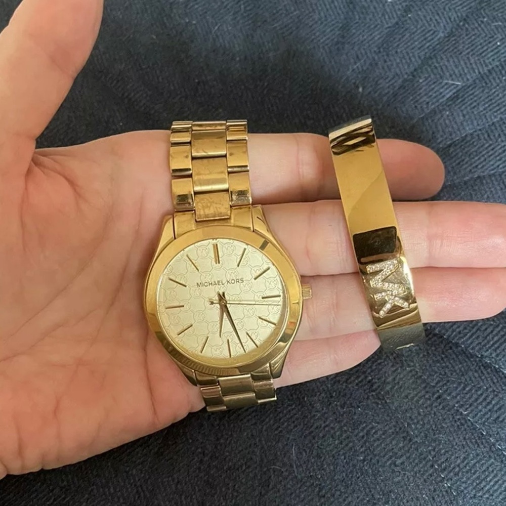 Michael Kors Slim Runway MK3335 Women Stainless Steel Watch + Bracelet Set